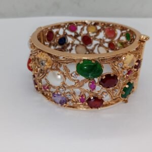 Elegant Gold Bangle with Multi Color Stone