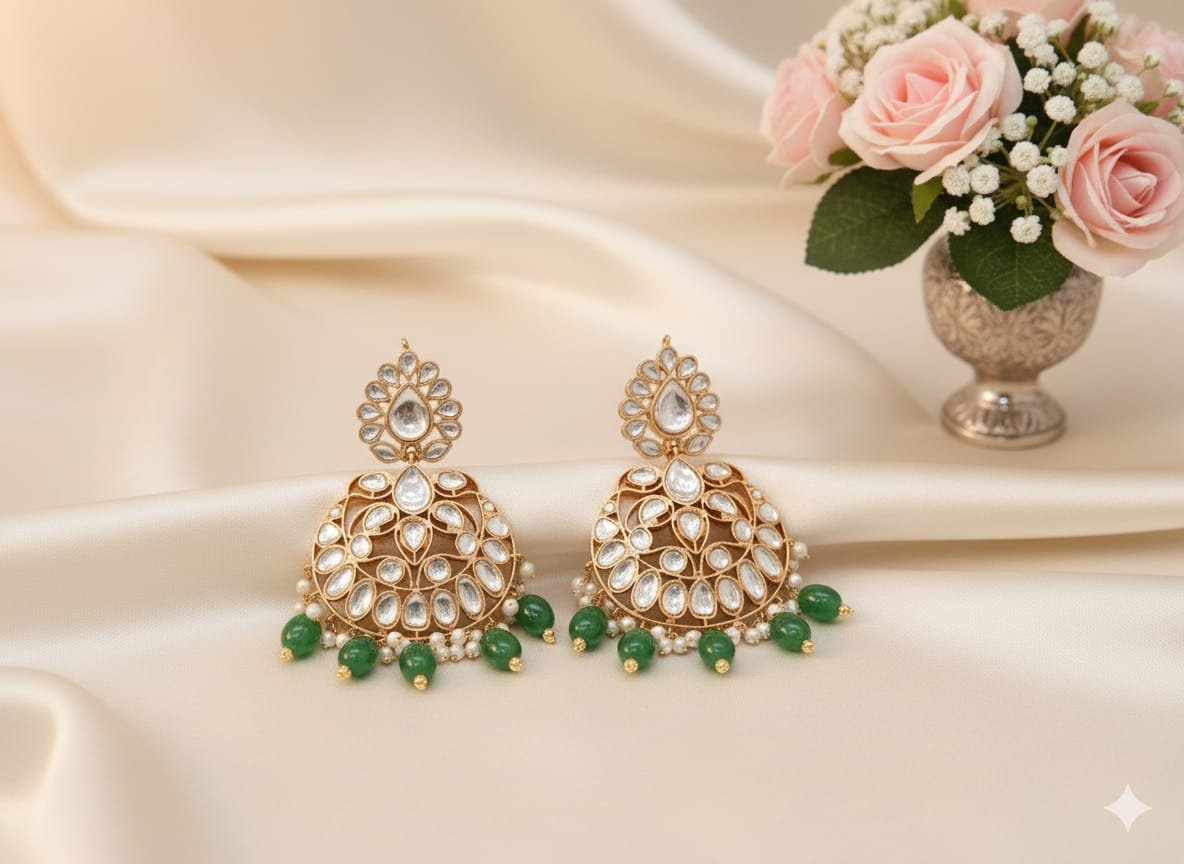 High Copy Diamond Polki Gold Masking Earrings