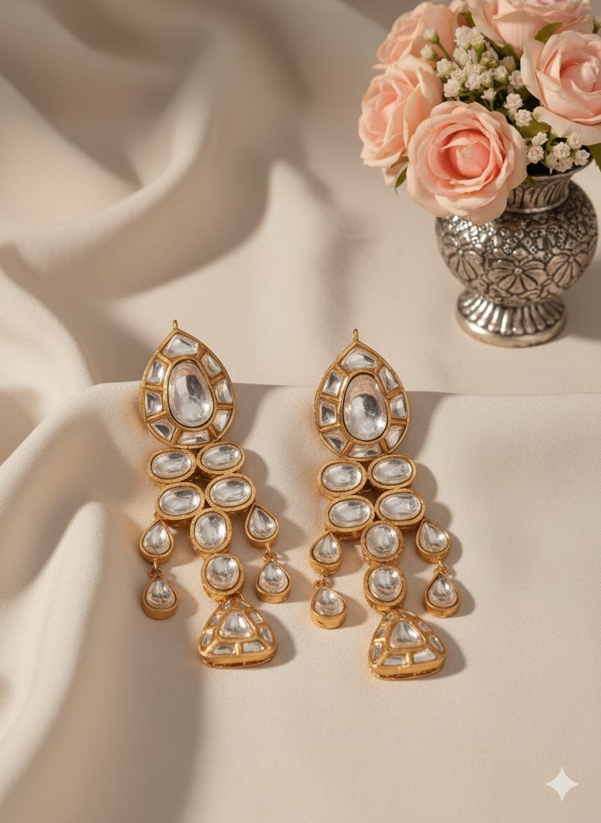 Classic Gold Earrings with Polki Diamond Sparkle