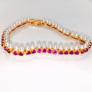 Handcrafted Red Stone Bracelet with Golden Shine