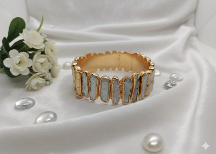 Elegant Real Mother of Pearl Bangle with Gold Masking