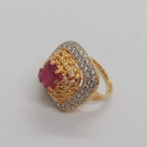 Beautiful Ring Red Stone With High copy Diamond polki Gold Masking