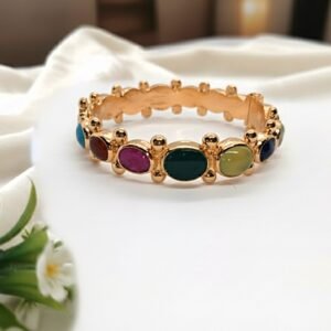 Radiant Multi Color Stone Bangle   Set in Elegant Golden Frame   Handcrafted Beauty with Timeless Charm